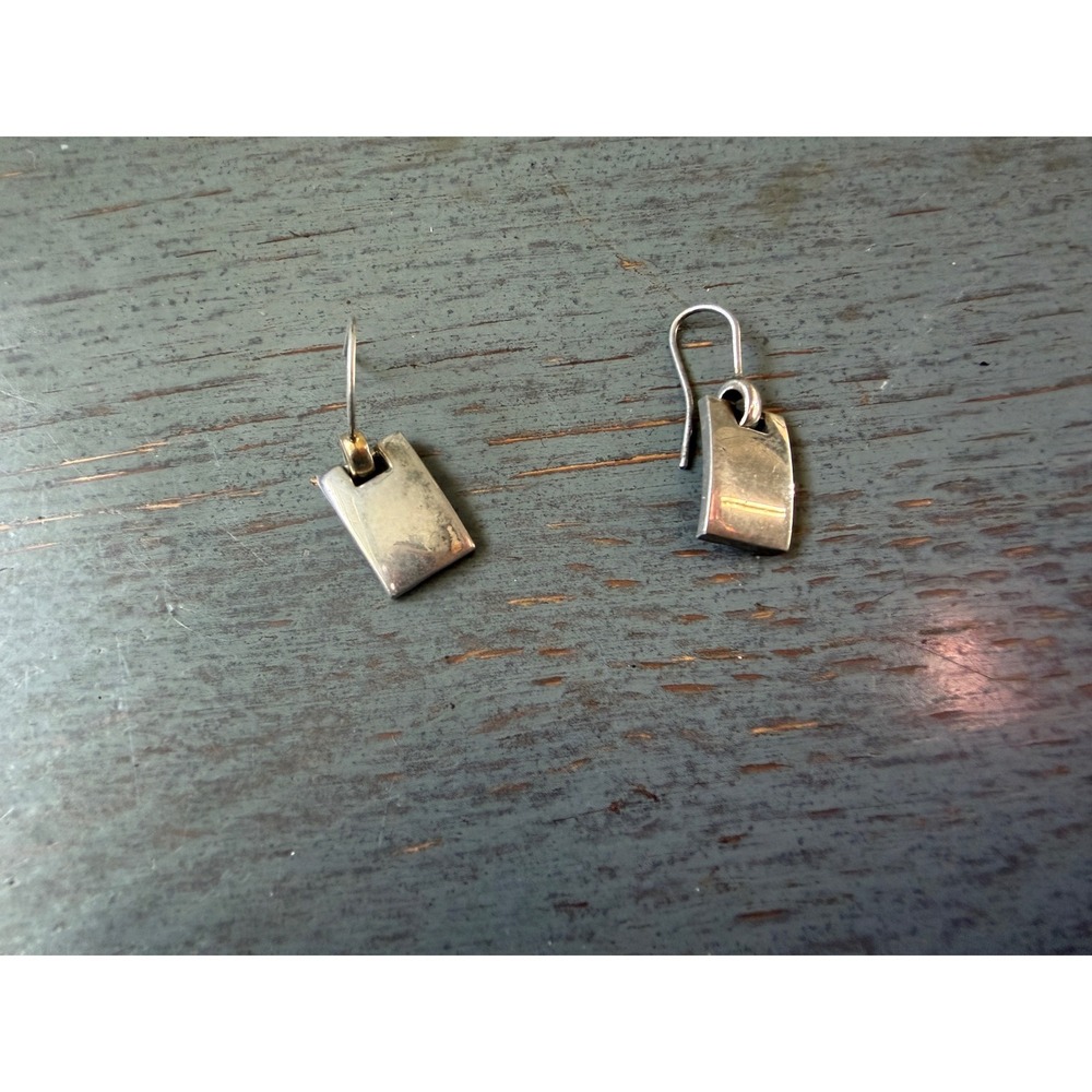 Artisan Sterling Silver Curved Rectangle Drop Earrings Minimalist French Wire